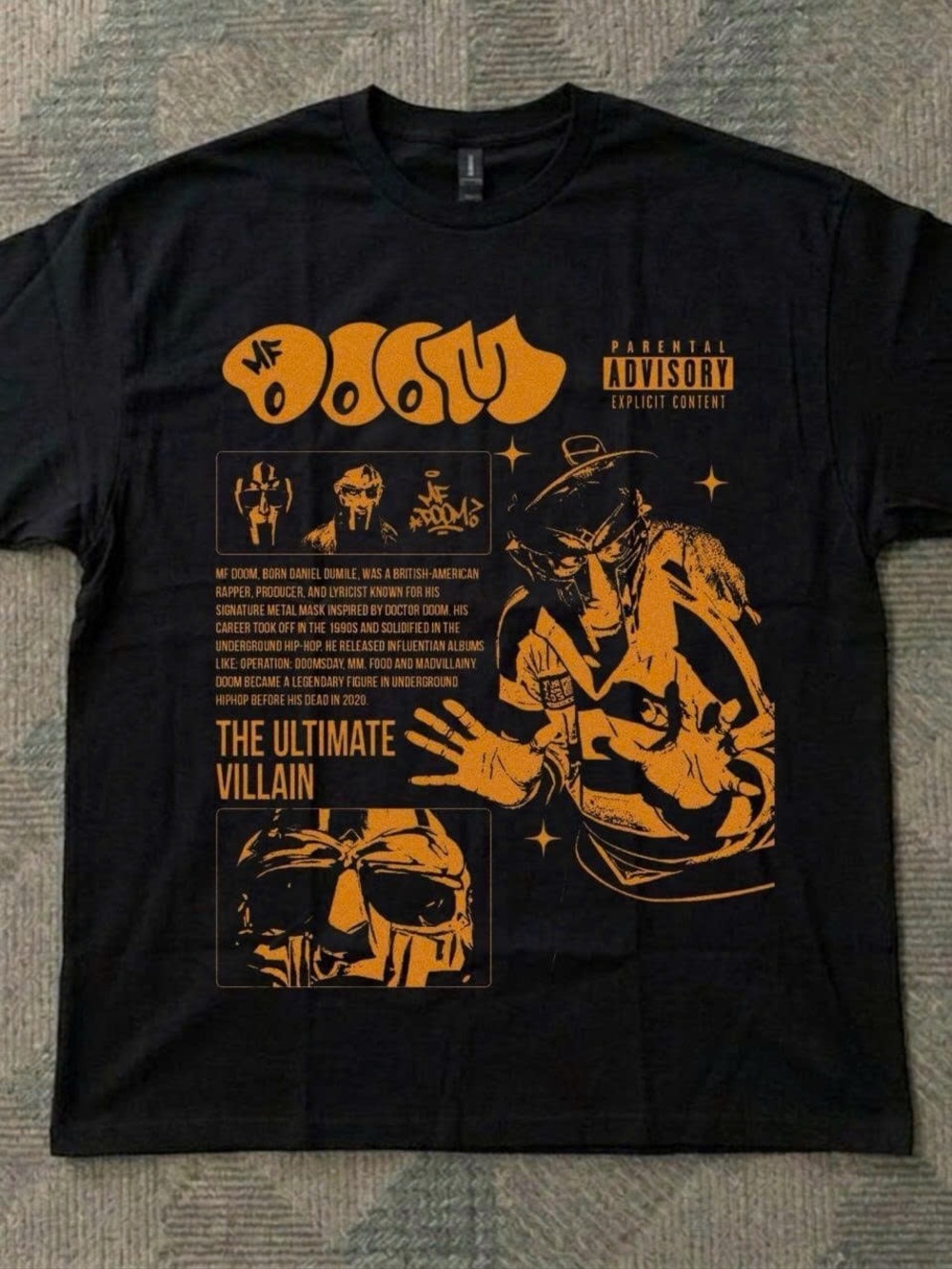 Black and Orange Graphic Men’s T-Shirt - MF DOOM Inspired